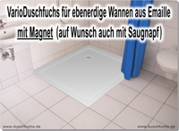 VarioDuschFuchs aus Aluminium mit Magnet für ebenerdige Wannen aus Emaille,<br>individuelle Längenanpassung